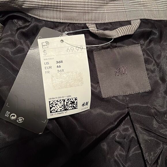 H&M Men's Gray Full Zip Plaid Lightweight Lined Bomber Jacket Size 36R NWT - Picture 12 of 13